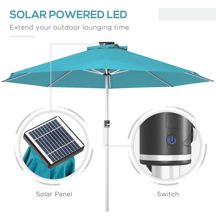 3m Parasol, with Solar-Powered LED Lights - Blue