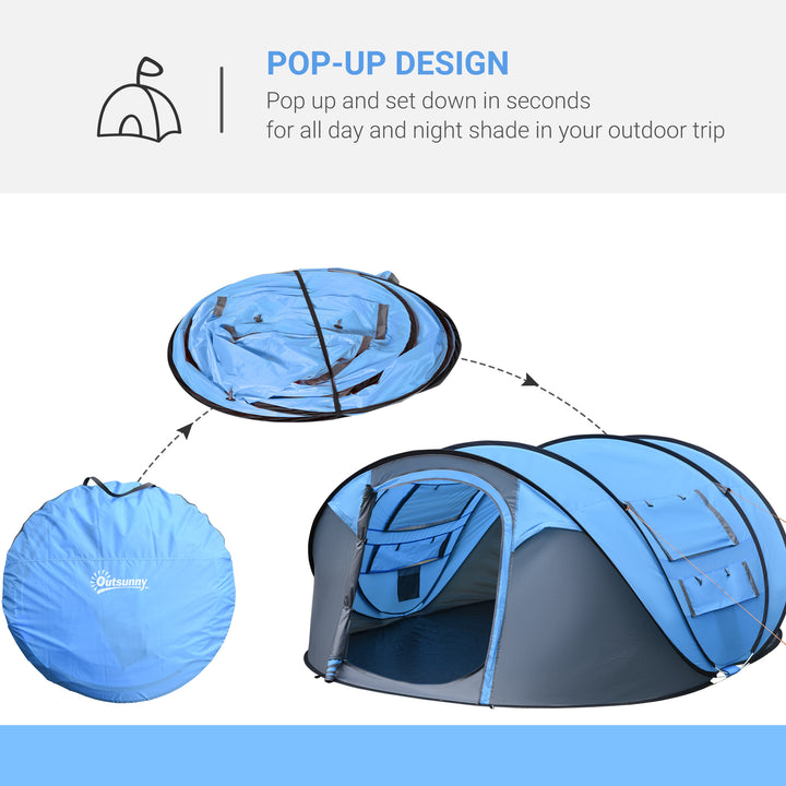 4 Person Pop-up Camping Tent Family Tent with Ground Sheet, 4 Windows and Portable Carry Bag for Beach Outdoor Trip, Sky Blue