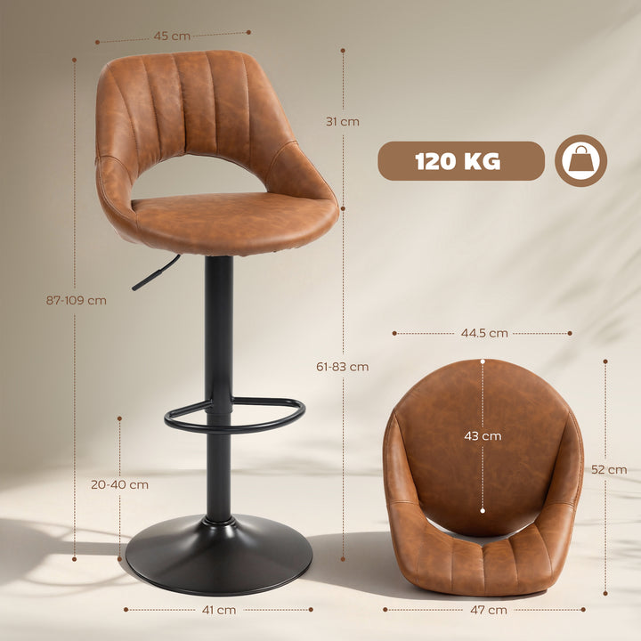 Bar Stools Set of 2, PU Leather Swivel Barstools with Backrest and Foo