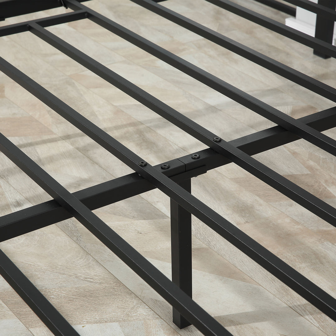 King Size Metal Bed Frame with Headboard & Footboard, Strong Slat Support Full Bed Frame w/ Underbed Storage Space, Bedroom Furniture For Adults