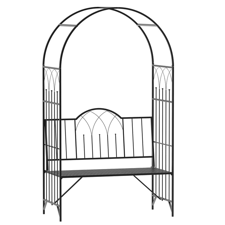 MCL Garden Metal Arch Bench Outdoor Patio Rose Trellis Arbour Pergola for Climbing Plant Antique Style 2-Seater Chair, Black