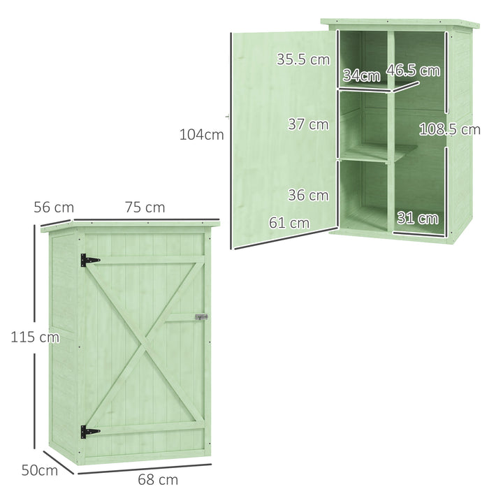 Wooden Small Shed, Garden Storage Shed with Shelves and Bolt Latch, 75L x 56W x115H cm, Green