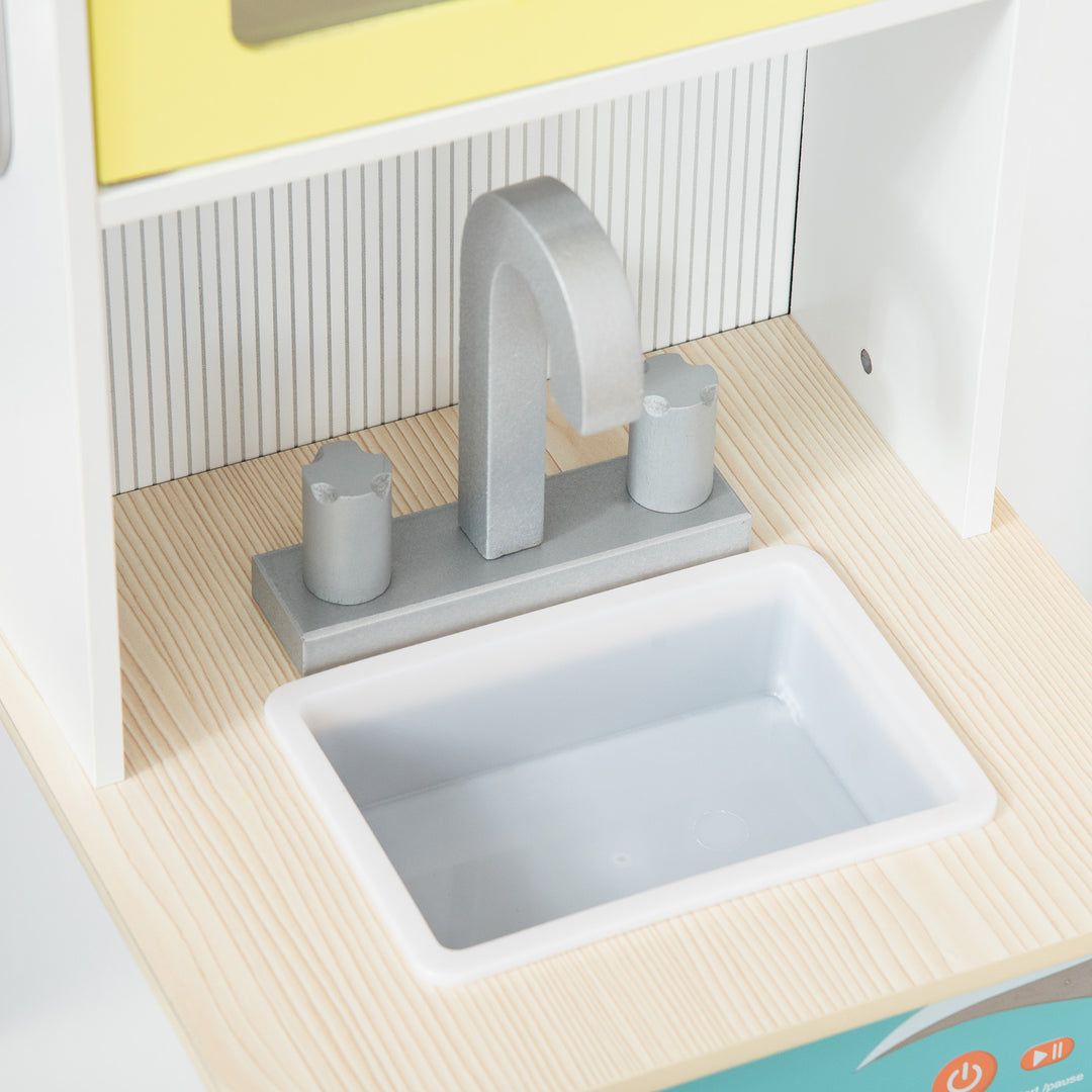 MCL Two Kids Wooden Toy Kitchen Play Cooking Set Pretend Role Playset, with  Sink, Telephone, Storage Basket, for 3-6 Years Old