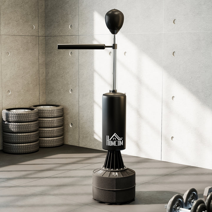 MCL 155-205cm 3-IN-1 Freestanding Boxing Punching Bag Stand, Boxing Speed Trainer with Rotating Flexible Arm, Speed Ball, Fillable Base, Black