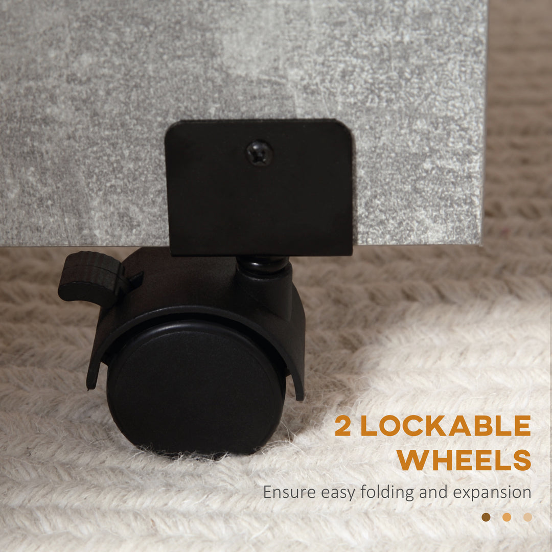 MCL Folding Dining Table, Drop Leaf Table with 2-Tier Shelves, Rolling Casters, for Small Spaces, Kitchen, Cement Grey