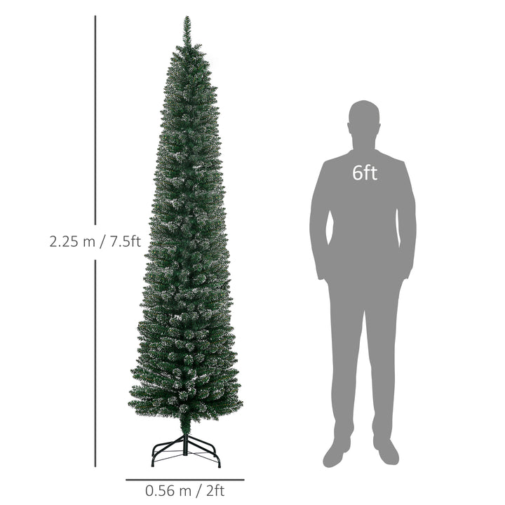 MCL 7.5FT Artificial Snow Dipped Christmas Tree Xmas Pencil Tree Holiday Home Indoor Decoration with Foldable Black Stand, Green