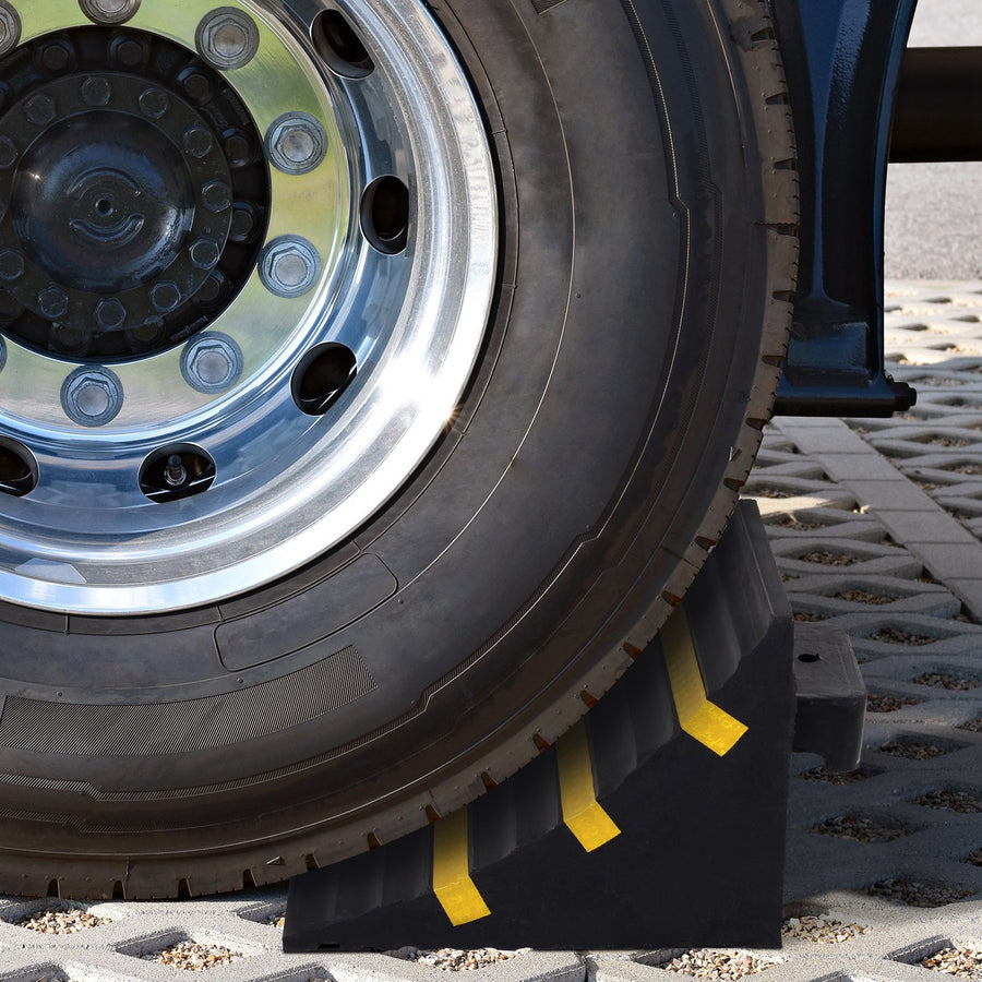2 PCs Rubber Wheel Chocks Heavy Duty Blocks for Vehicles, Cars, Caravan, Trailer with Handle 25L x 16W x 19H cm