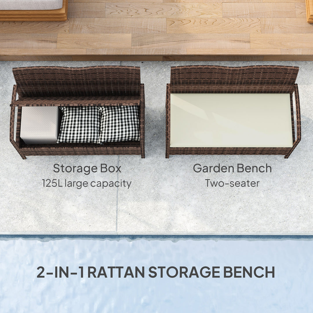 125L Storage Garden Bench, with Cushion - Brown