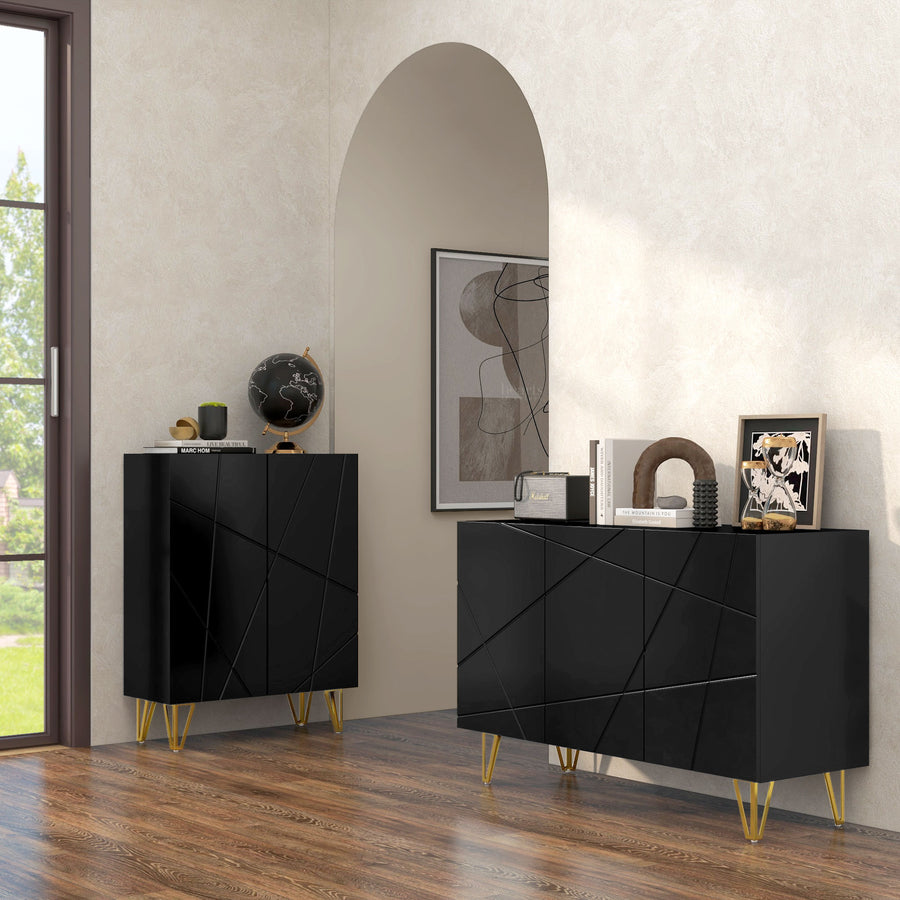 Modern Luxe High Gloss Sideboard, with Hairpin Legs - Black