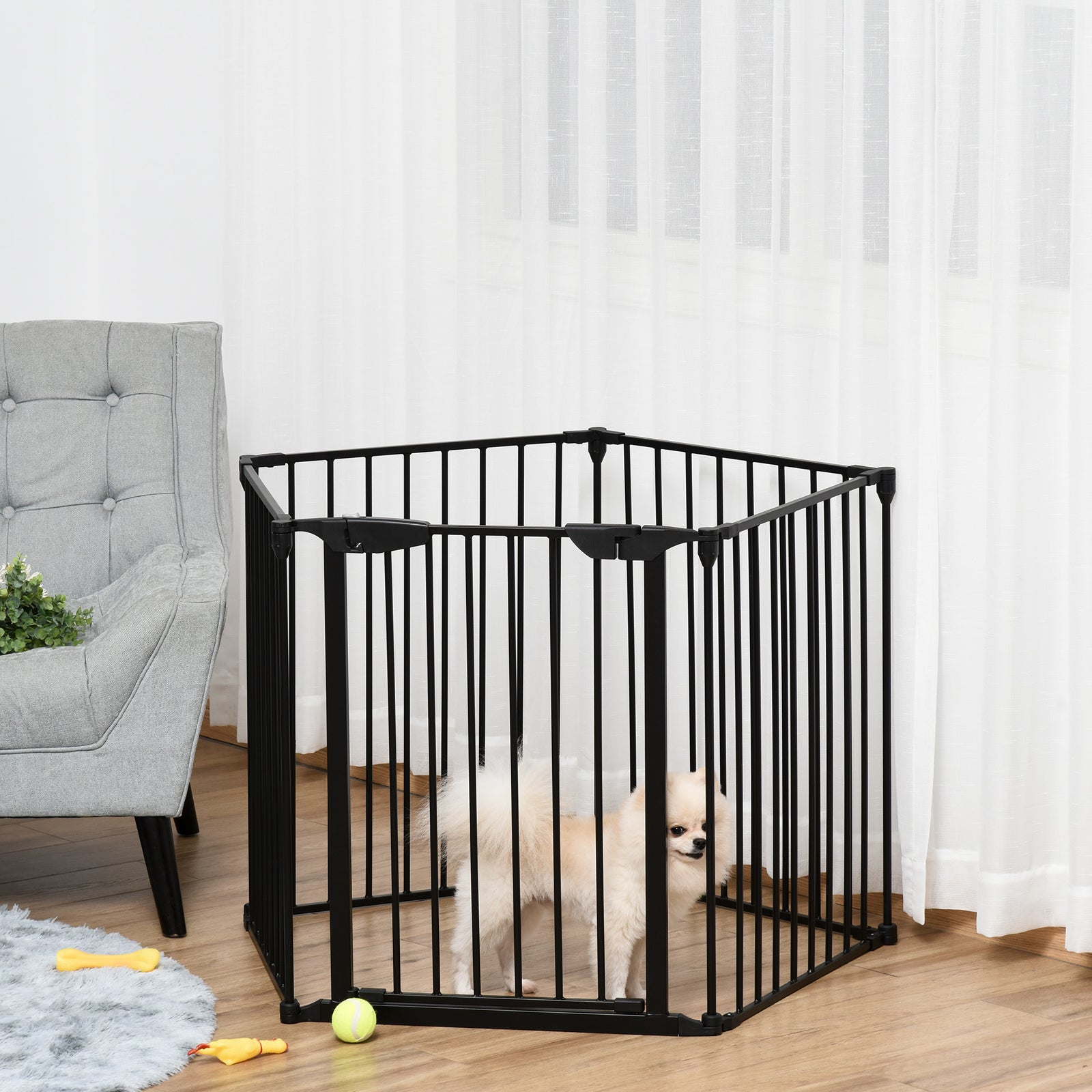 5 Panels Pet Playpen Metal Fence w/ Walk Through Door - Black