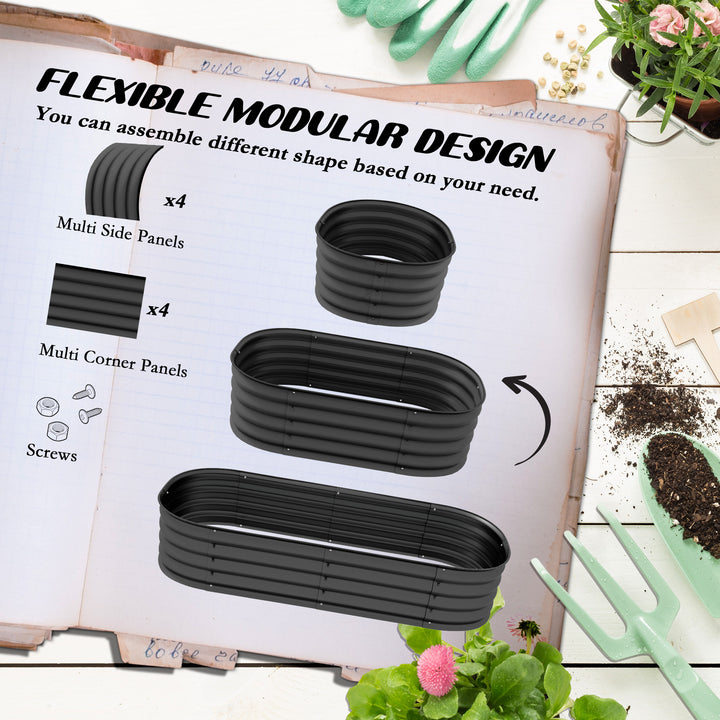 Galvanised Raised Garden Bed, Metal Planter Box with Safety Edging, for Flowers, Herbs, Succulents, Pack of 2, Dark Grey