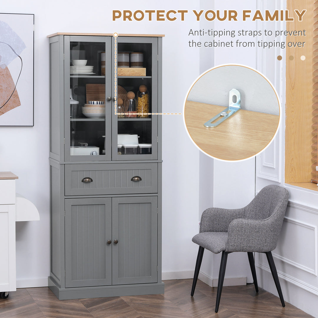 MCL 180cm Tall Kitchen Pantry Cupboard, Freestanding Storage Cabinet with 5 Tier, Adjustable Shelves,  Drawer, Grey