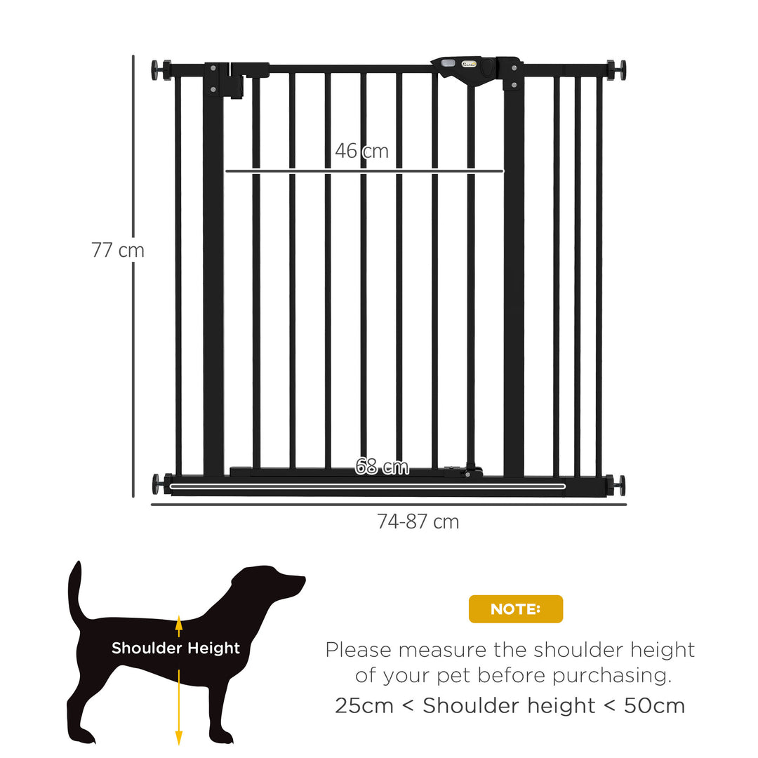 PawHut Metal 74-87cm Wide Adjustable Dog Gate Black | Aosom UK