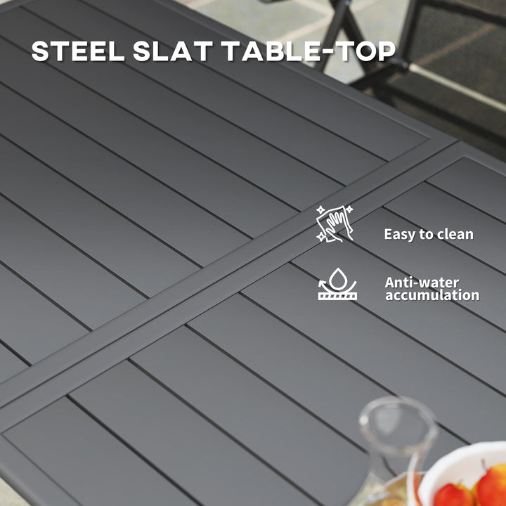 Rectangle Garden Table with Slat Top, Steel Frame, Outdoor Table for 6 Person, 150 x 80 x 74 cm, Grey