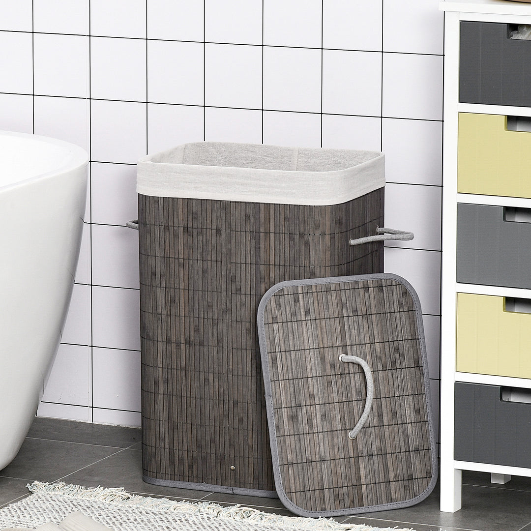 Laundry Basket with Flip Lid and String Handles, Collapsible Hamper Removable Lining Board Base Foldable Water-Resistant Dirty Clothes Storage, Grey