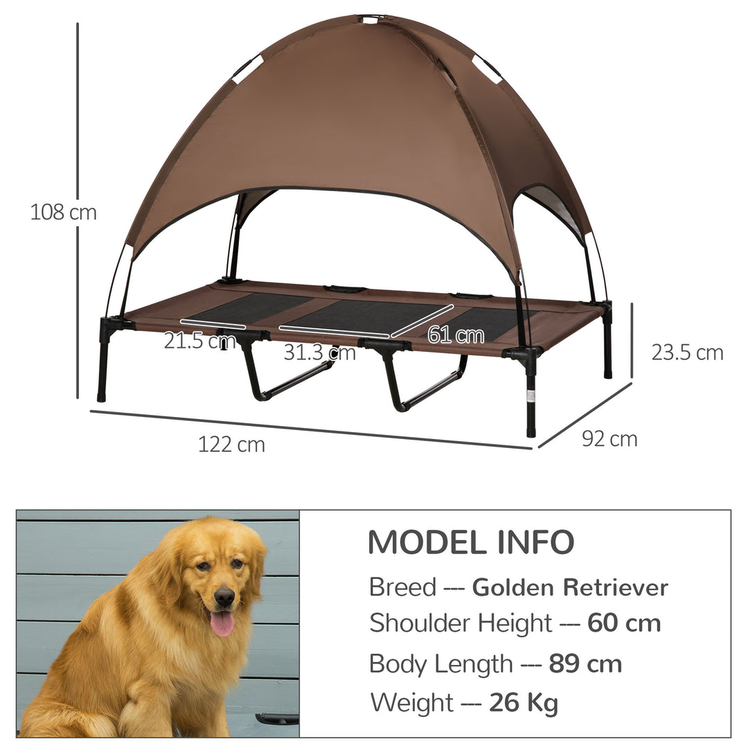 PawHut Raised Dog Bed Waterproof Elevated Pet Cot with Breathable Mesh UV Protection Canopy Coffee, for XXL Dogs, 122 x 92 x 108cm