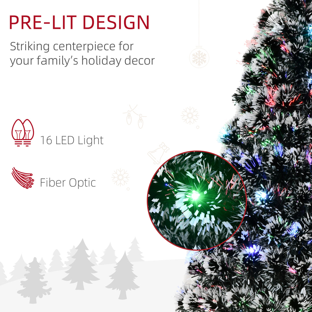 MCL 4ft Artificial Prelit Christmas Tree, Snow Xmas Tree with Colourful LED Lighting Fiber Optics, Green White