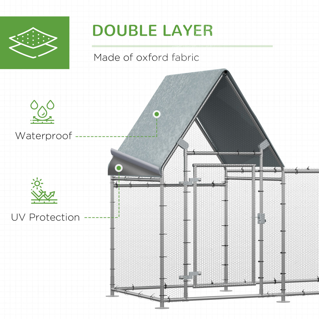Walk In Chicken Run Chicken Coop, Large Poultry Cage Hen House for 6-8 Chickens Outdoor w/ Water-Resist Cover 302 x 107 x 172cm
