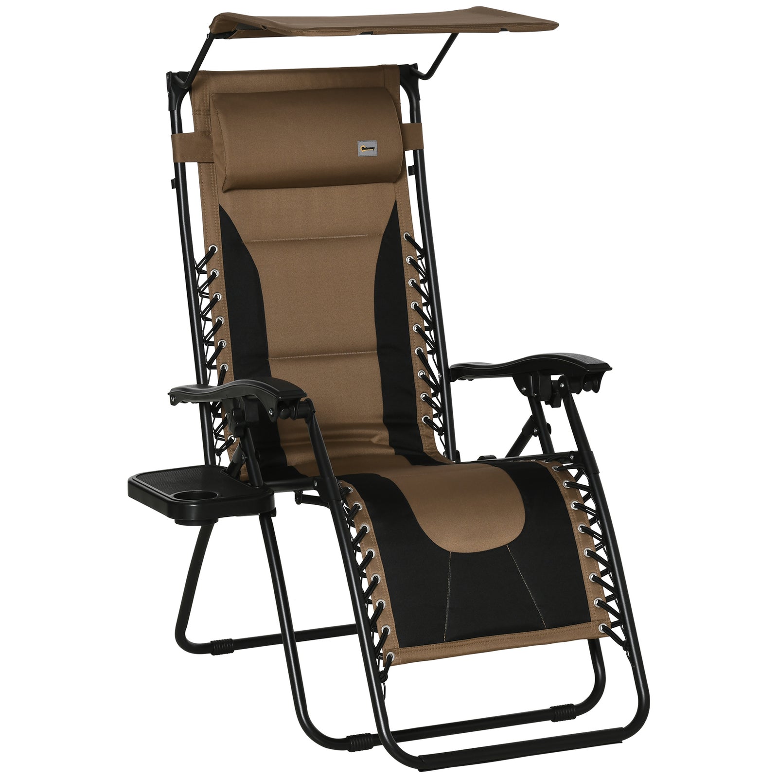 Zero Gravity Lounger Chair, Folding Reclining Patio Chair with Shade Cover, Padded Seat, Cup Holder, Soft Cushion and Headrest for Poolside, Camping, Coffee