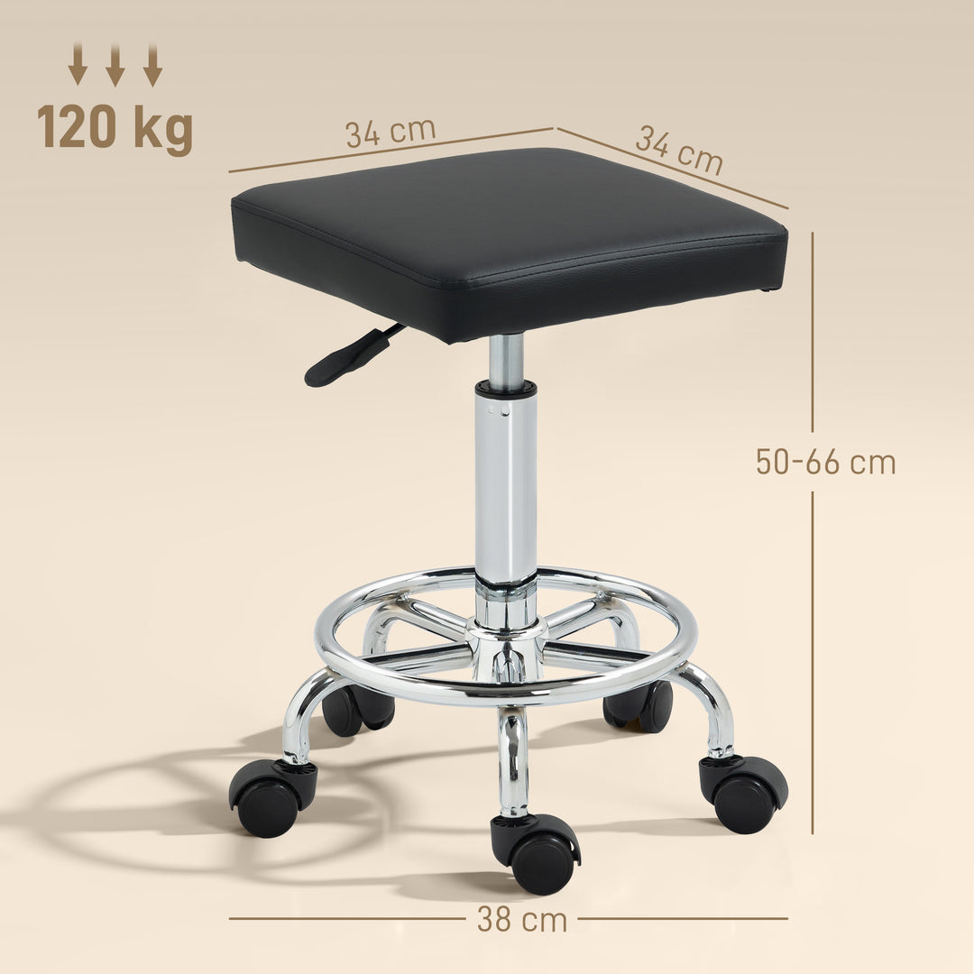 Faux Leather Padded Salon Stool - Black