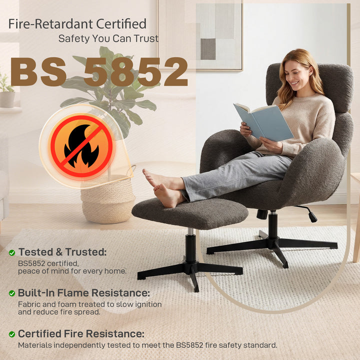Swivel Armchair and Footstool Set, Height Adjustable Accent Chair with