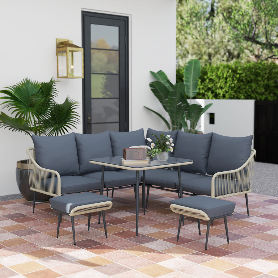 Six-Piece Rattan Strong Garden Sofa Set - Grey