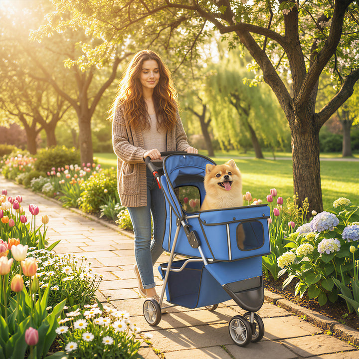 3 Wheel Pet Stroller for Small and Miniature Dogs, Blue