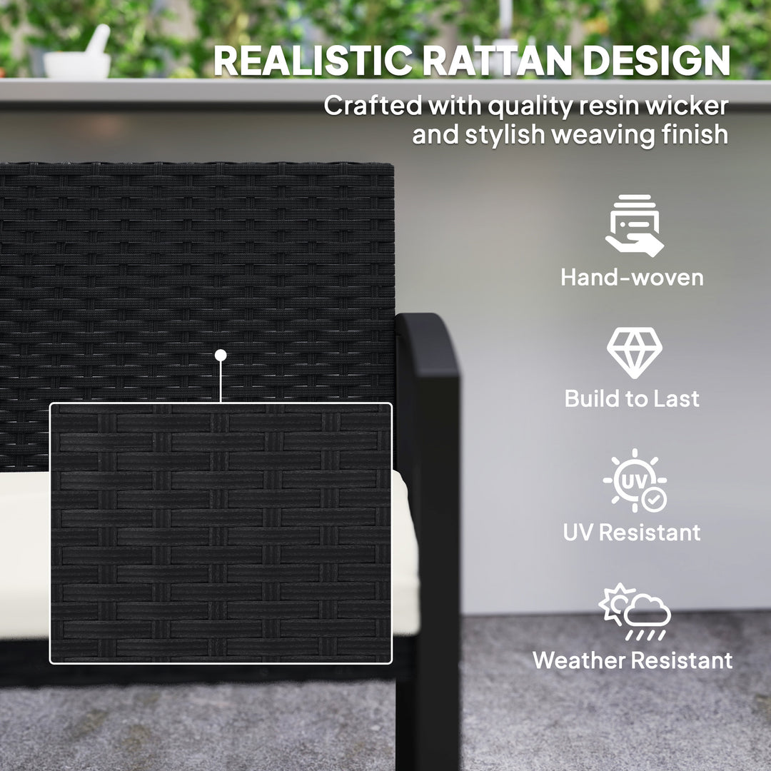 Two-Seater Rattan Garden Bench - Beige/Black