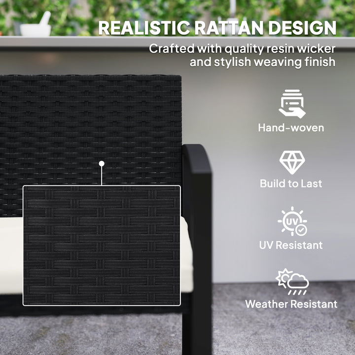 Two-Seater Rattan Garden Bench - Beige/Black