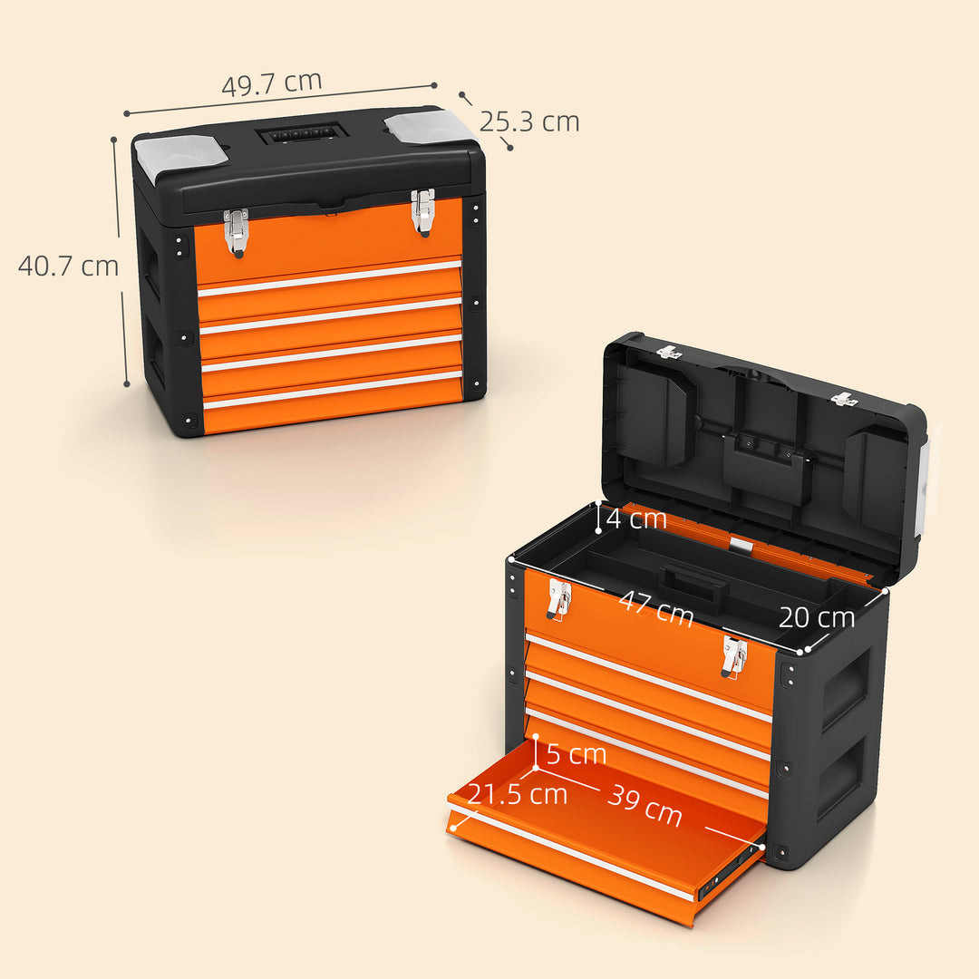 4 Drawers Large Toolbox - Orange