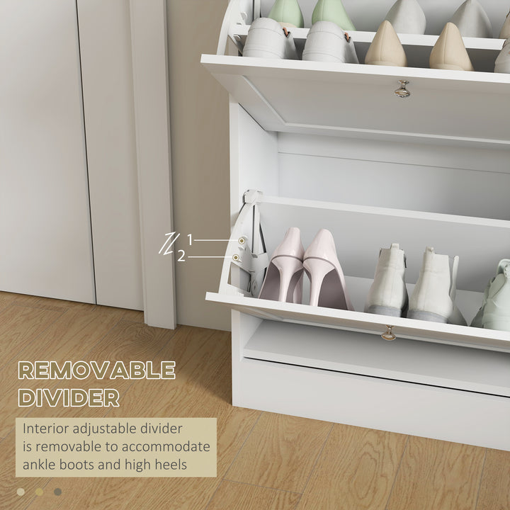 Two Flip Drawer Shoe Cabinet - White