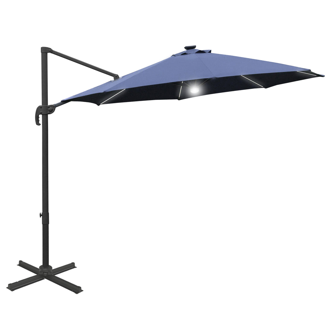 MCL 3(m) LED Cantilever Parasol Outdoor Sun Umbrella w/ Base Solar Lights Blue