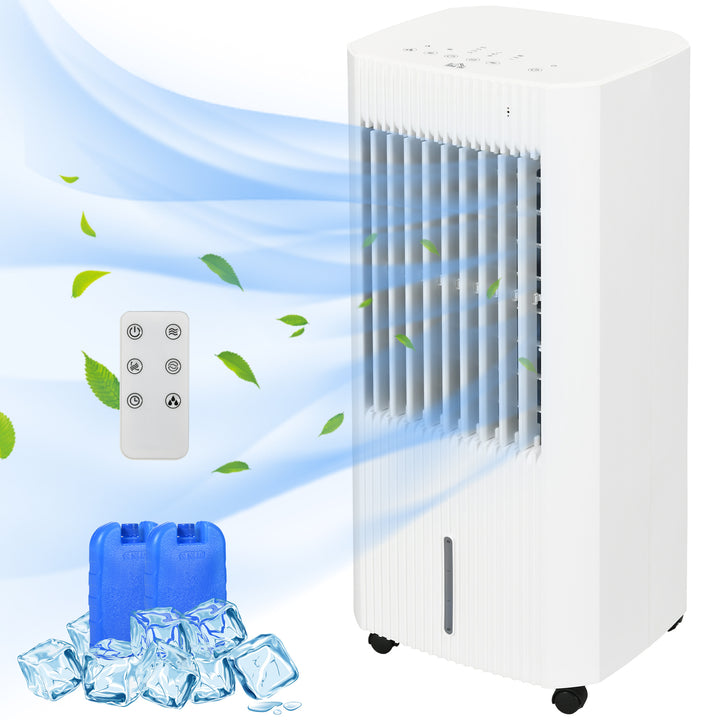 HOMCOM 68cm Portable Evaporative Air Cooler, 3-In-1 Ice Cooling Fan Cooler, Water Conditioner Humidifier Unit w/ Remote, 15H Timer, LED | Aosom UK