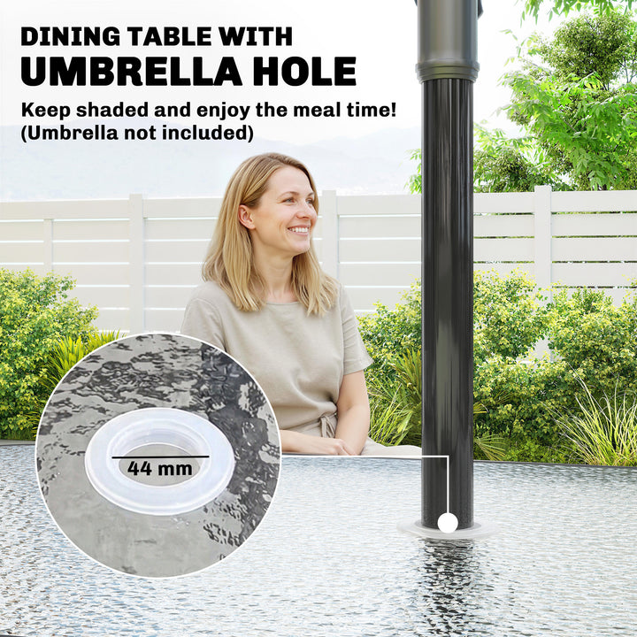 Garden Dining Set for 4 with Umbrella Hole, Stackable Chairs and Recta