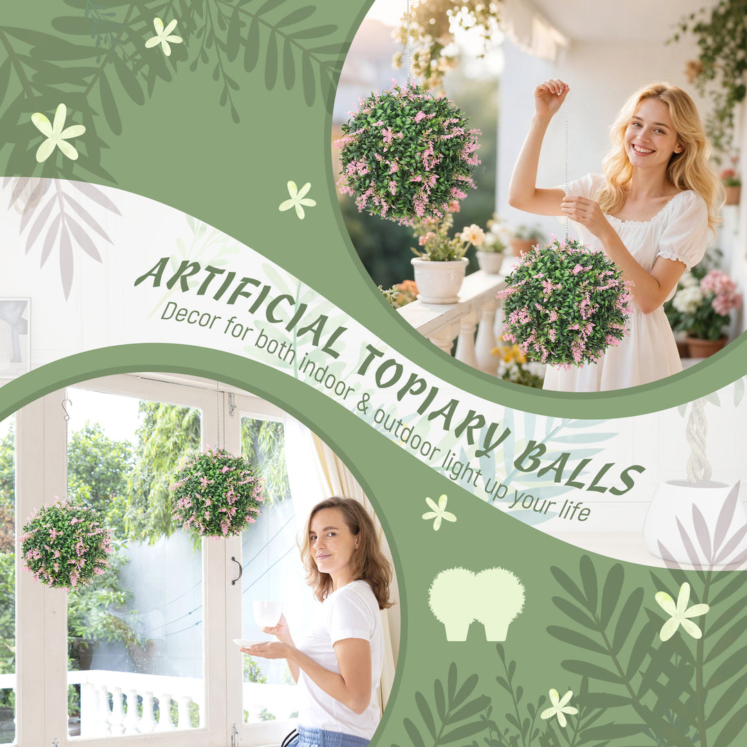 Set of 2 Artificial Plant Topiary Balls, UV-protected Fake Decorative 
