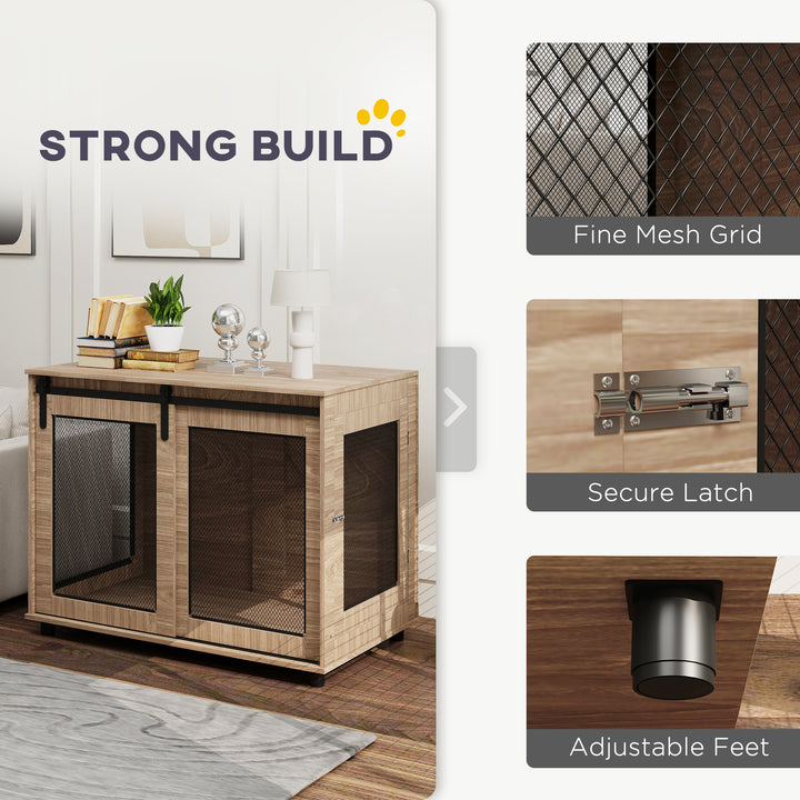 Dog Crate Furniture with Sliding Door for Large Dogs, Walnut Brown