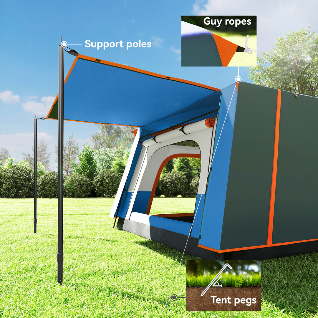 4-6 Man Camping Tent, Double Layer Tunnel Tent with Porch, Living Area and 2 Bedrooms, Sewn in Groundsheet, 3000mm Waterproof and UPF 30+, Portable with Bag, Blue