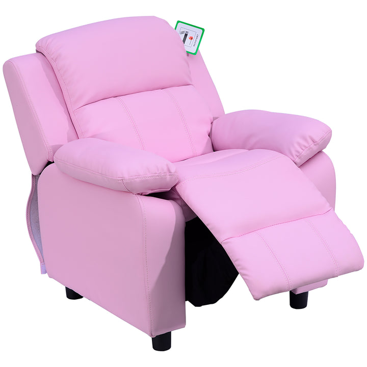 HOMCOM Kids Children Recliner Lounger Armchair Games Chair Sofa Seat PU Leather Look w/ Storage Space on Arms (Pink) | Aosom UK