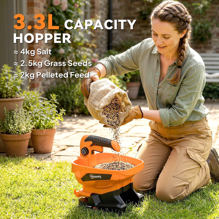 Cordless Spreader, 3.3L Handheld Seed Spreader with Adjustable Scatter