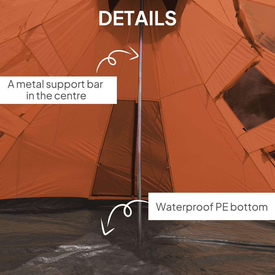 6 Men Tipi Tent with Carry Bag - Orange