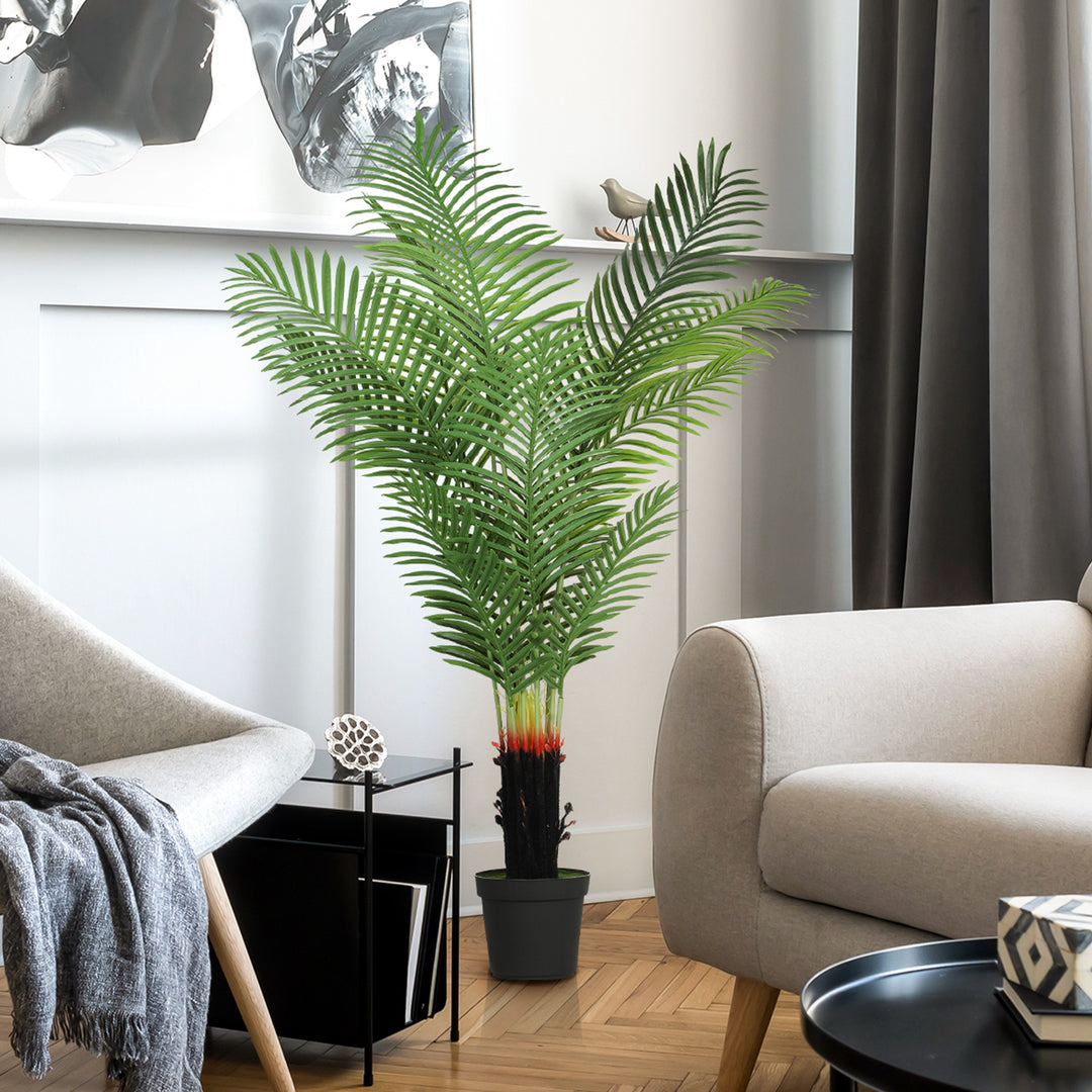 150cm Artificial Areca Palm Tree with 12 PE Leaves, Decorative Artificial Plant with Plastic Pot and Flocked Soil, Fake Plant for Home Office Decor, Green