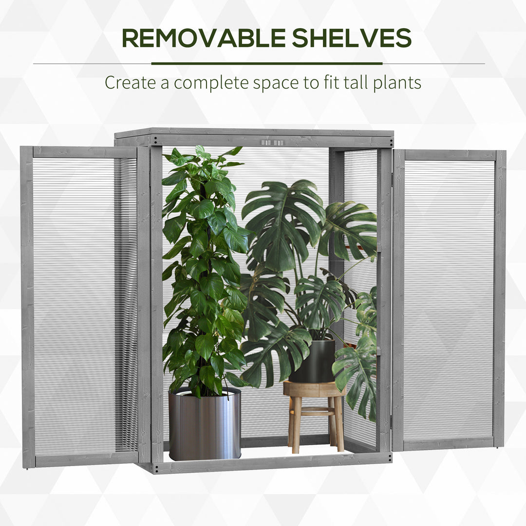 3-tier Wood Greenhouse Garden Polycarbonate Cold Frame Balcony Grow House w/ Storage Shelf for Plants, Flowers, Dark Grey