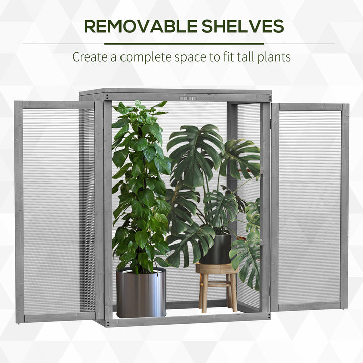 3-tier Wood Greenhouse Garden Polycarbonate Cold Frame Balcony Grow House w/ Storage Shelf for Plants, Flowers, Dark Grey