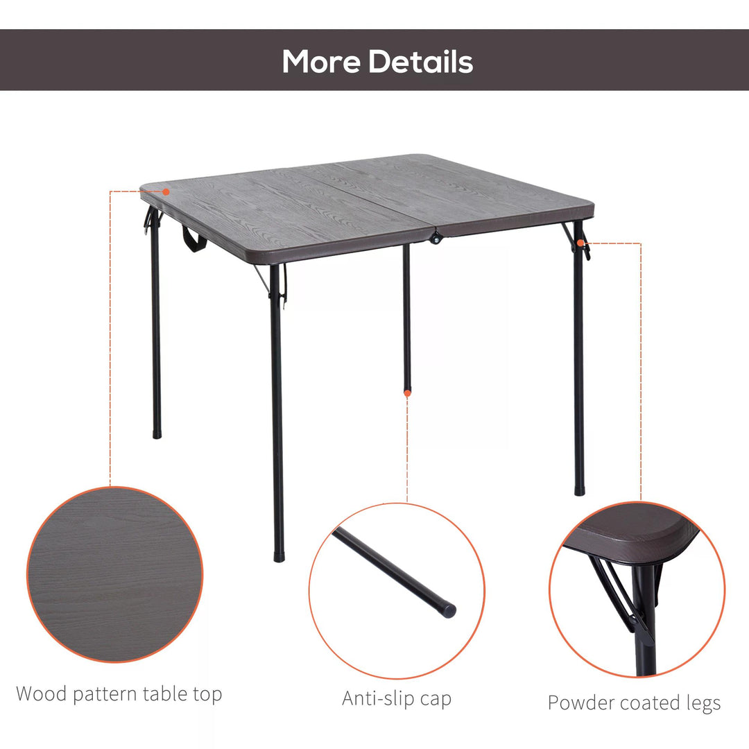 2.8FT Metal Portable Picnic Table Outdoor Furniture, 86Lx86Wx71.5H cm-Black/Brown