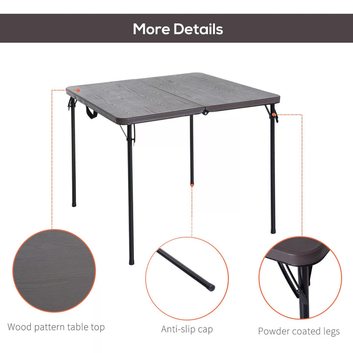 2.8FT Metal Portable Picnic Table Outdoor Furniture, 86Lx86Wx71.5H cm-Black/Brown