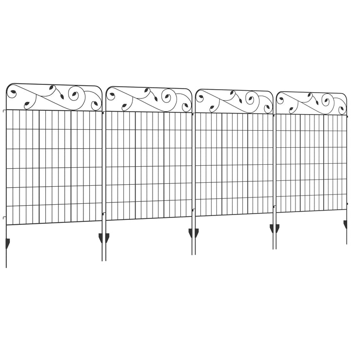 Decorative Garden Fencing, 4PCs Outdoor Picket Fence Panels, 43in x 11.5ft Rustproof Metal Wire Landscape Flower Bed Border Edging Animal Barrier, Black