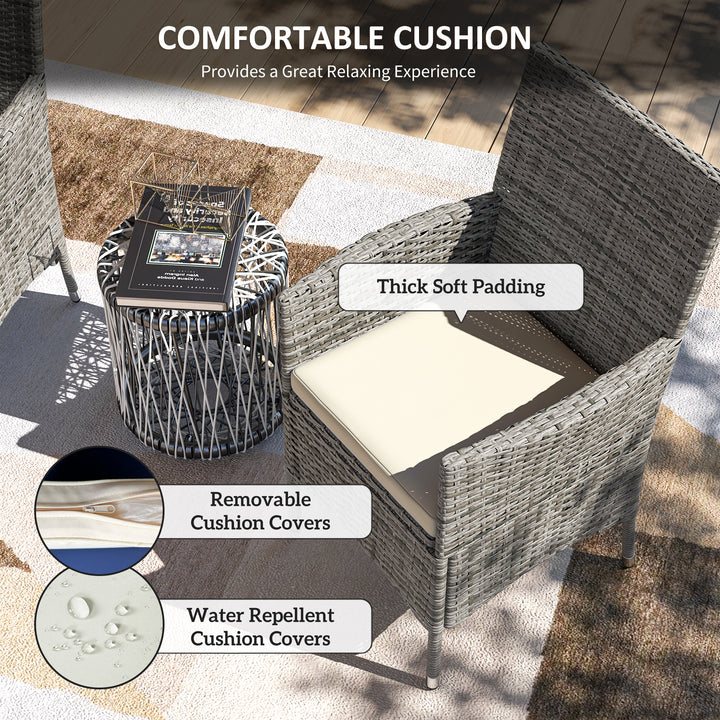 2 Pieces Rattan Garden Chairs Dining Chair Set with Cushion, Mixed Grey