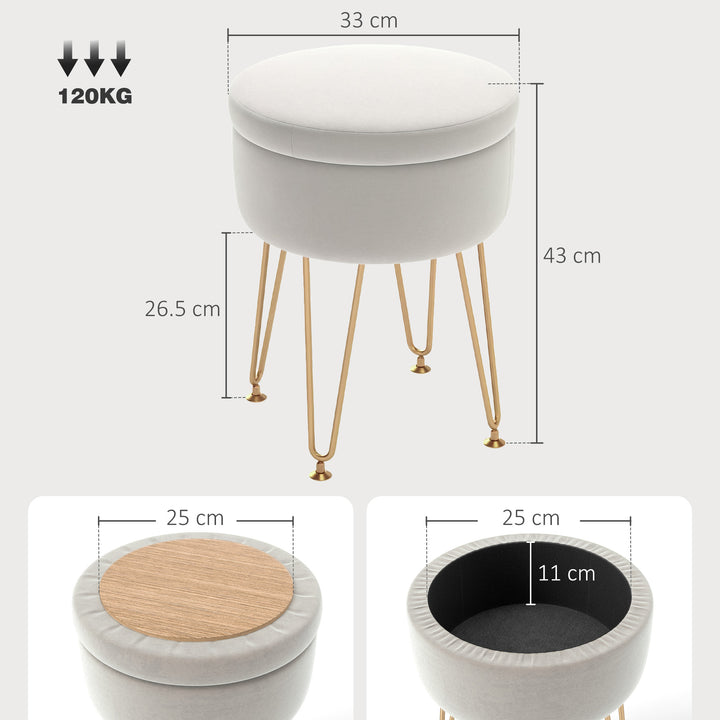 5L Velvet-Feel Storage Ottoman - Cream White
