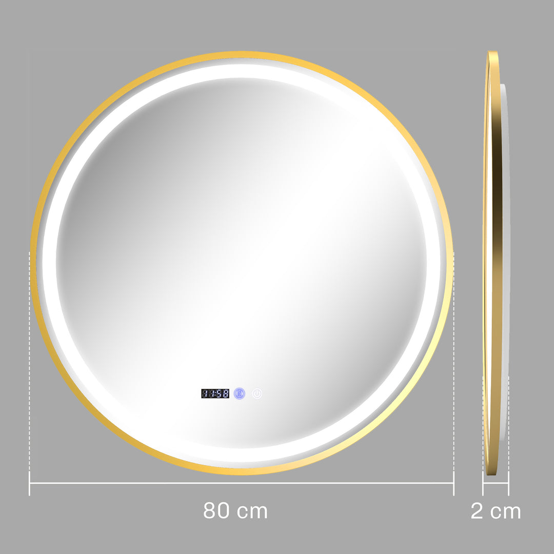 80cm Anti-Fog LED Bathroom Mirror - Gold Tone