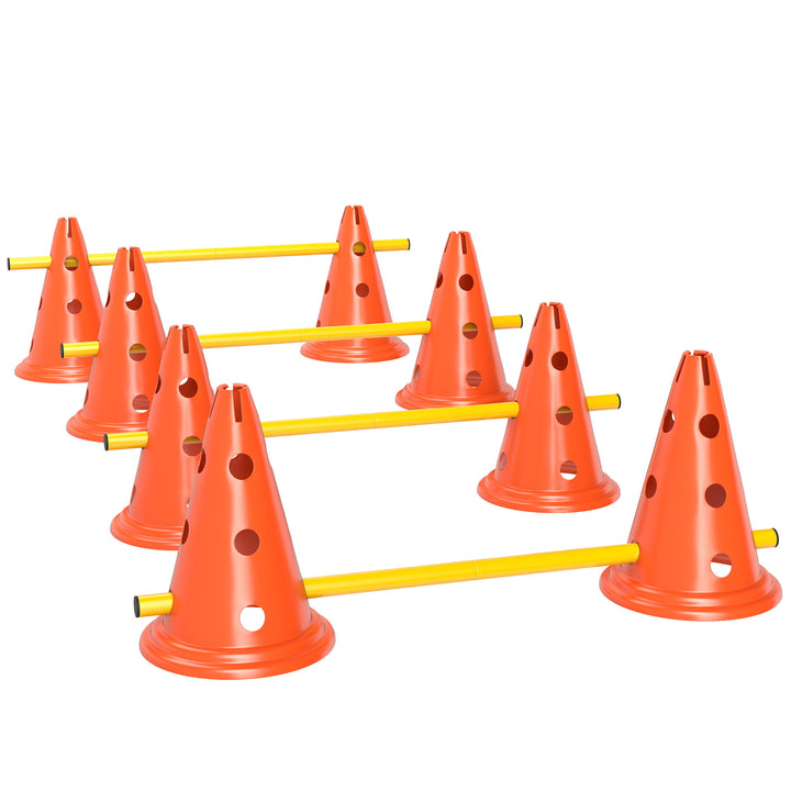 Dog Agility Equipment Set of Eight Cones, Eight Poles w/ Carry Bag, Four-Piece Adjustable Height Jumping Obstacles